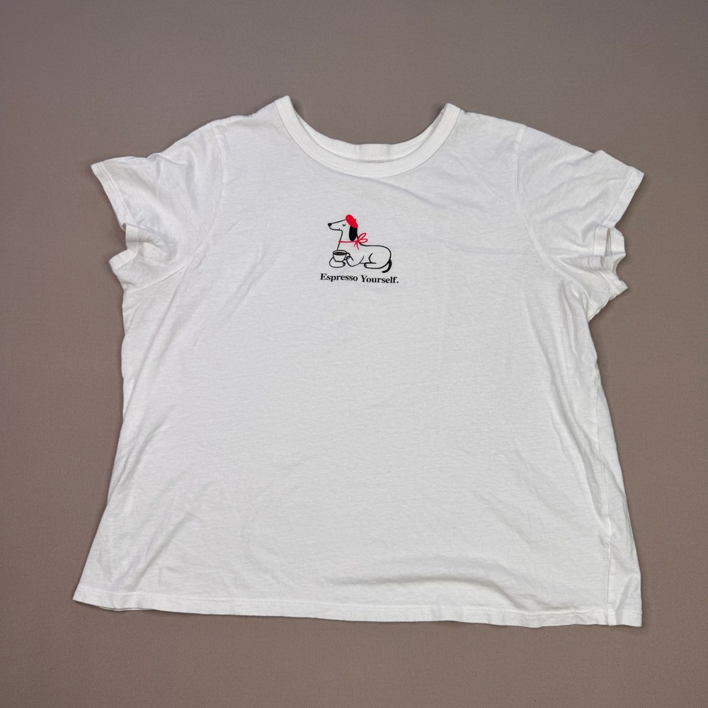 Old Navy Espresso Yourself Dog Graphic Tee White Short Sleeve Large